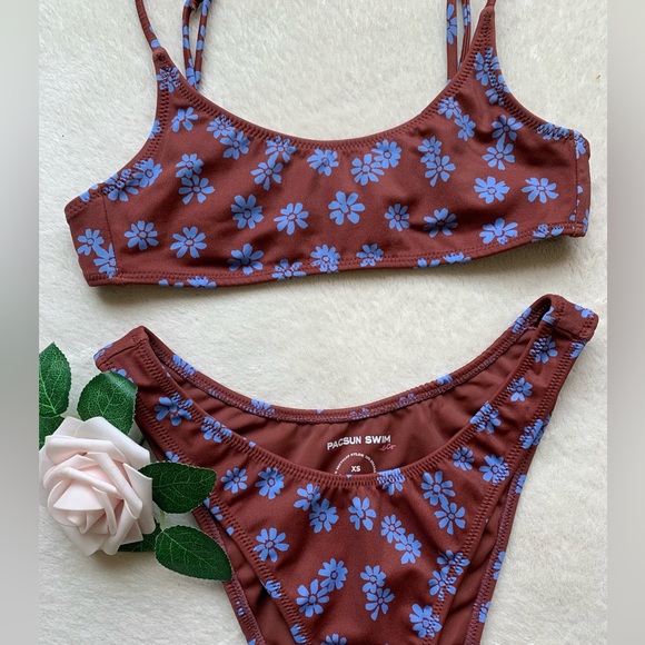 Pacsun Eco Brown & Blue California Scoop High Cut Bikini - Picture 6 of 11